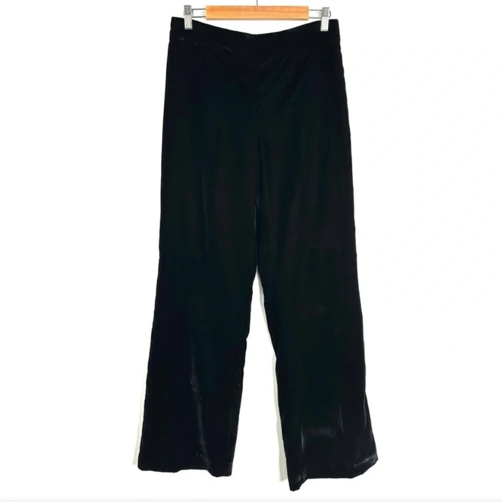 Zara NWT velvet velour black wide leg trouser pants side zip closure